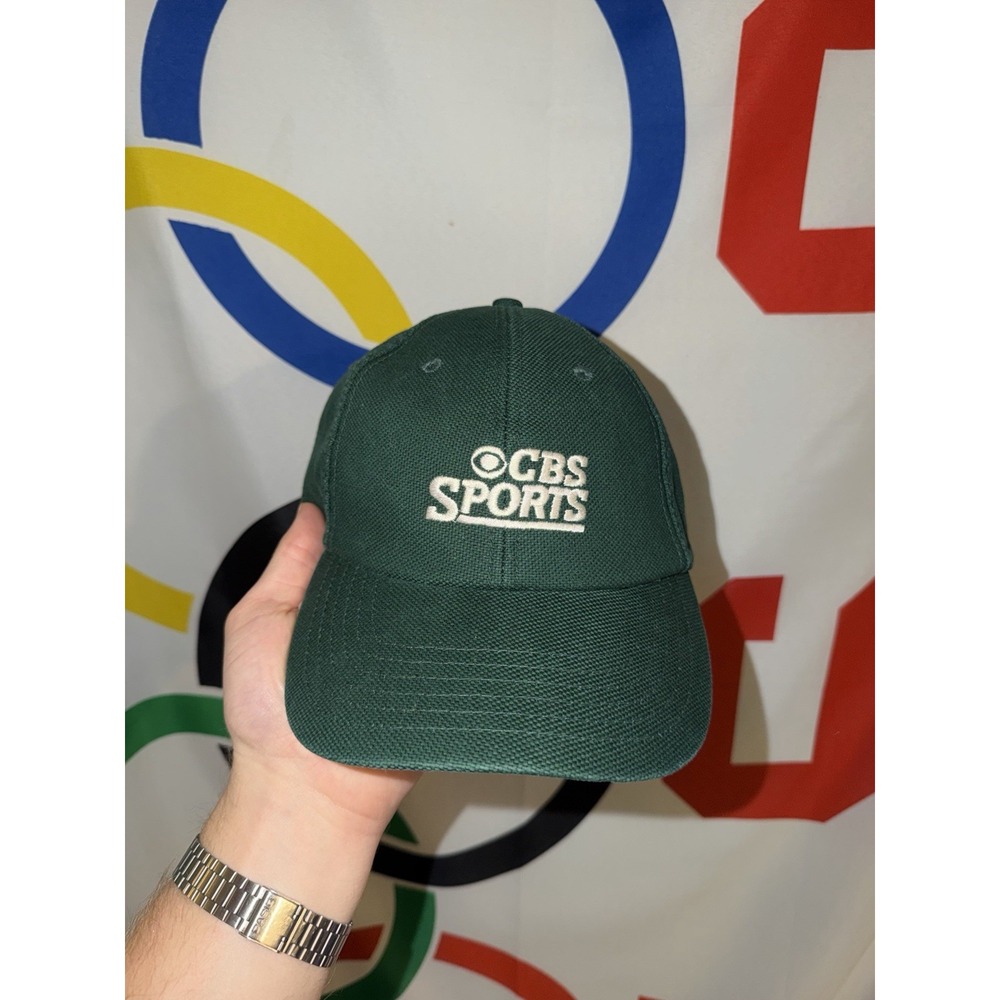 Vintage Columbia CBS Sports Hat Cap Green Football Adjustable 90s Y2K